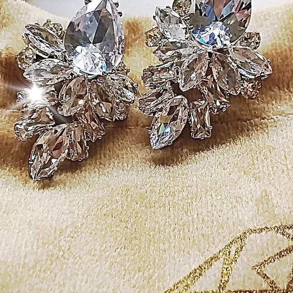 White Crystal Rhinestone Sparkling Crystal Earrings Perfect Gift for Her - Picture 5 of 9